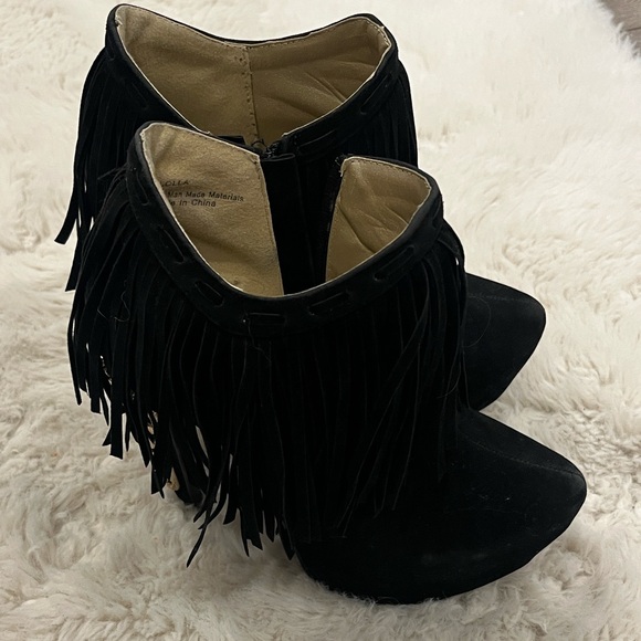 Privileged Shoes - Privileged Black and Gold Fringed Booties